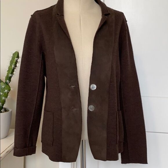 Eileen Fisher Wool Suede Button Front Notch Collar Cardigan Jacket M - Picture 10 of 13